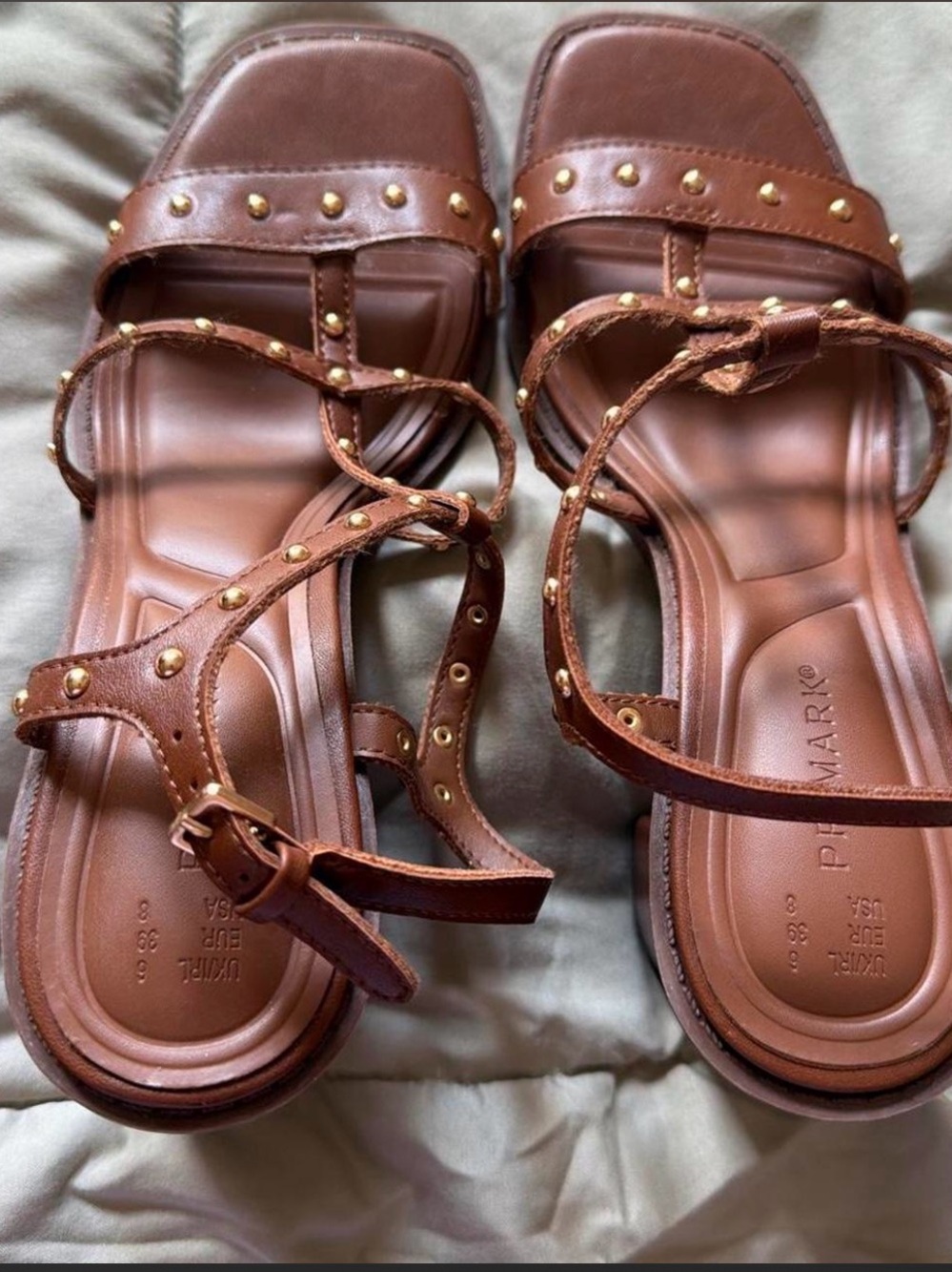 Primark Brown Studded T-Strap Sandals